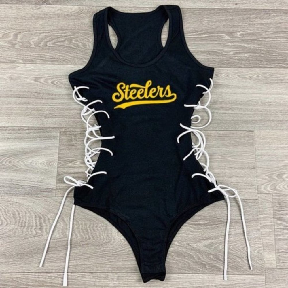 Black Pittsburgh Steelers Bodysuit, Steelers Womens Adult Size Onepiece
